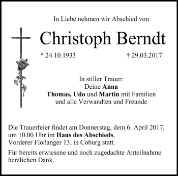 Traueranzeige von Christoph Berndt von Neue Presse Coburg