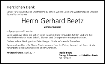 Traueranzeige von Gerhard Beetz von Neue Presse Coburg