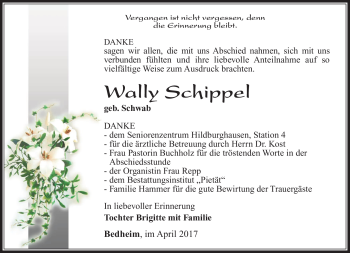 Traueranzeige von Wally Schippel von Südthüringer Presse