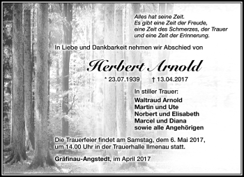 Traueranzeige von Herbert Arnold von Südthüringer Presse