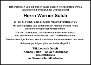 Traueranzeige von Werner Sölch von Frankenpost