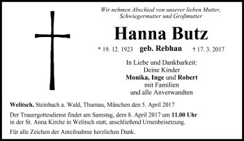 Traueranzeige von Hanna Putz von Neue Presse Coburg