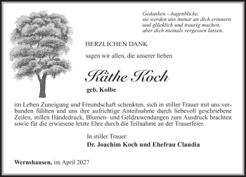 Traueranzeige von Käthe Koch von Südthüringer Presse
