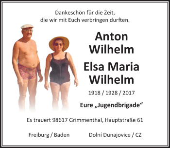 Traueranzeige von Anton und Elsa Maria Wilhelm von Südthüringer Presse