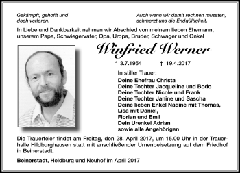 Traueranzeige von Winfried Werner von Südthüringer Presse