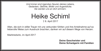 Traueranzeige von Heike Schiml von Frankenpost