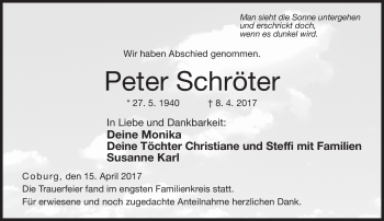 Traueranzeige von Peter Schröter von Neue Presse Coburg