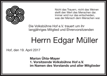 Traueranzeige von Edgar Müller von Frankenpost