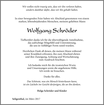 Traueranzeige von Wolfgang Schröder von Südthüringer Presse