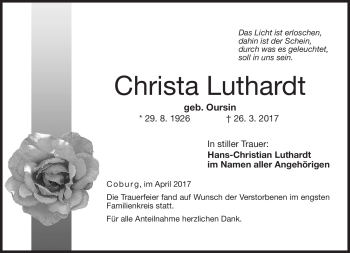 Traueranzeige von Christa Luthardt von Neue Presse Coburg