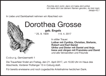 Traueranzeige von Dorothea Grosse von Neue Presse Coburg