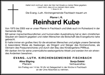 Traueranzeige von Reinhard Kube von Neue Presse Coburg