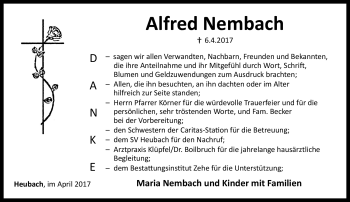 Traueranzeige von Alfred Nembach von Neue Presse Coburg