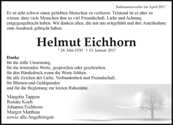 Traueranzeige von Helmut Eichhorn von Südthüringer Presse