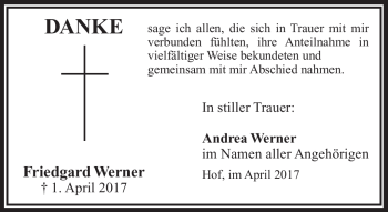 Traueranzeige von Friedgard Werner von Frankenpost