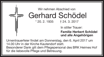 Traueranzeige von Gerhard Schödel von Frankenpost