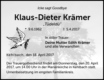 Traueranzeige von Klaus-Dieter Krämer von Neue Presse Coburg
