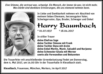 Traueranzeige von Harry Baumbach von Südthüringer Presse