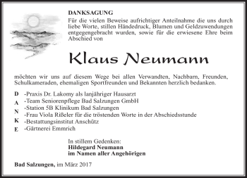 Traueranzeige von Klaus Neumann von Südthüringer Presse