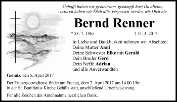 Traueranzeige von Bernd Renner von Neue Presse Coburg