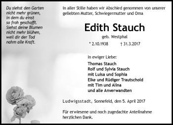 Traueranzeige von Edith Stauch von Neue Presse Coburg