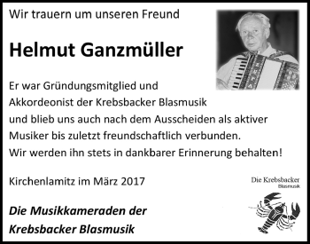 Traueranzeige von Helmut Ganzmüller von Frankenpost
