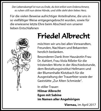 Traueranzeige von Friedel Albrecht von Südthüringer Presse