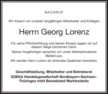 Traueranzeige von Georg Lorenz von Frankenpost