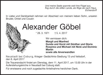 Traueranzeige von Alexander Göbel von Neue Presse Coburg