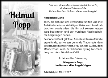 Traueranzeige von Helmut Popp von Südthüringer Presse