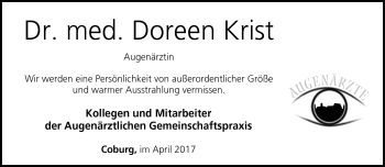 Traueranzeige von Doreen Krist von Neue Presse Coburg