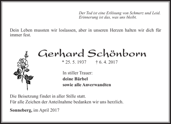 Traueranzeige von Gerhard Schönborn von Südthüringer Presse