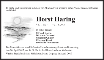 Traueranzeige von Horst Haring von Südthüringer Presse