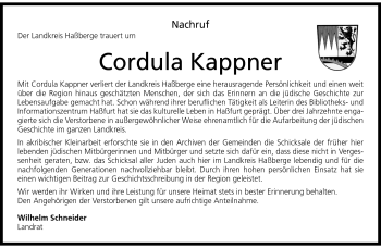Traueranzeige von Cordula Kappner von Neue Presse Coburg