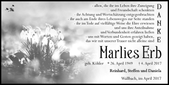 Traueranzeige von Marlies Erb von Südthüringer Presse