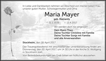 Traueranzeige von Maria Mayer von Neue Presse Coburg