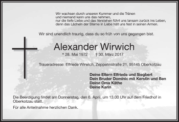 Traueranzeige von Alexander Wirwich von Frankenpost