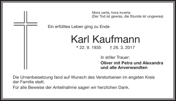 Traueranzeige von Karl Kaufmann von Frankenpost