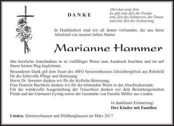 Traueranzeige von Marianne Hammer von Südthüringer Presse