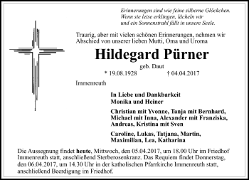 Traueranzeige von Hildegard Pürner von Frankenpost