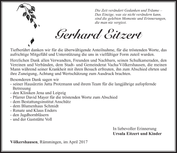 Traueranzeige von Gerhard Eitzert von Südthüringer Presse