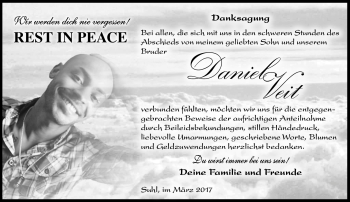 Traueranzeige von Daniel Veit von Südthüringer Presse
