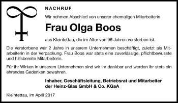Traueranzeige von Olga Boos von Neue Presse Coburg