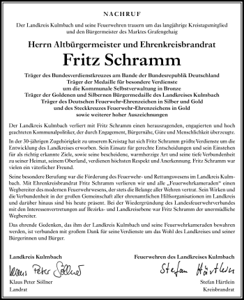 Traueranzeige von Fritz Schramm von Frankenpost