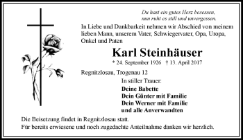 Traueranzeige von Karl Steinhäuser von Frankenpost