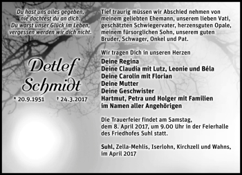 Traueranzeige von Detlef Schmidt von Südthüringer Presse
