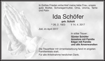 Traueranzeige von Ida Schöfer von Frankenpost