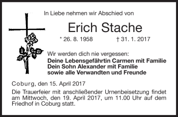 Traueranzeige von Erich Stache von Neue Presse Coburg