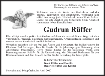 Traueranzeige von Gudrun Rüffer von Südthüringer Presse