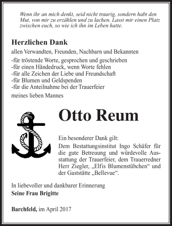 Traueranzeige von Otto Reum von Südthüringer Presse